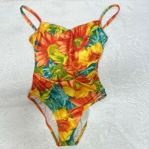 Vibrant Orange and Yellow One Piece Swimsuit with Spaghetti Straps